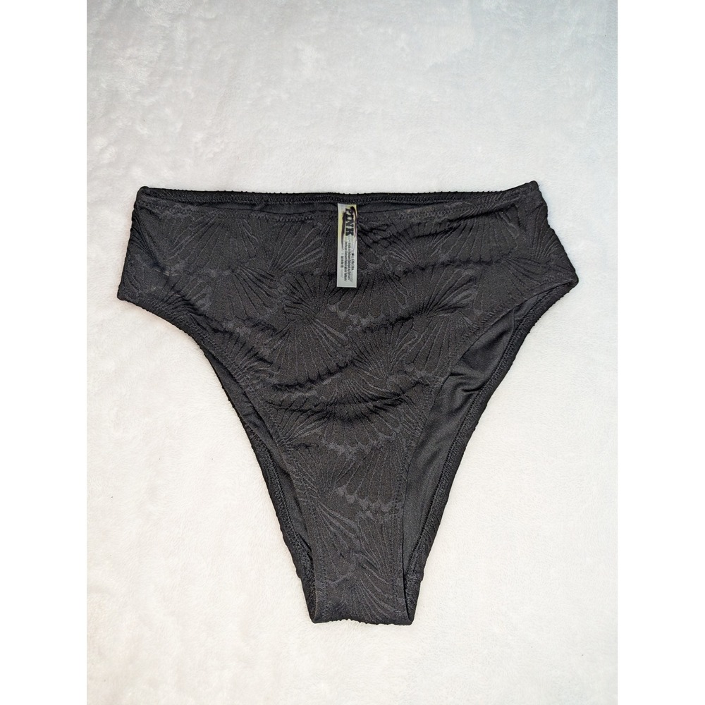 Victorias Secret PINK Black Textured Jacquard High Waist Bikini Bottom Medium